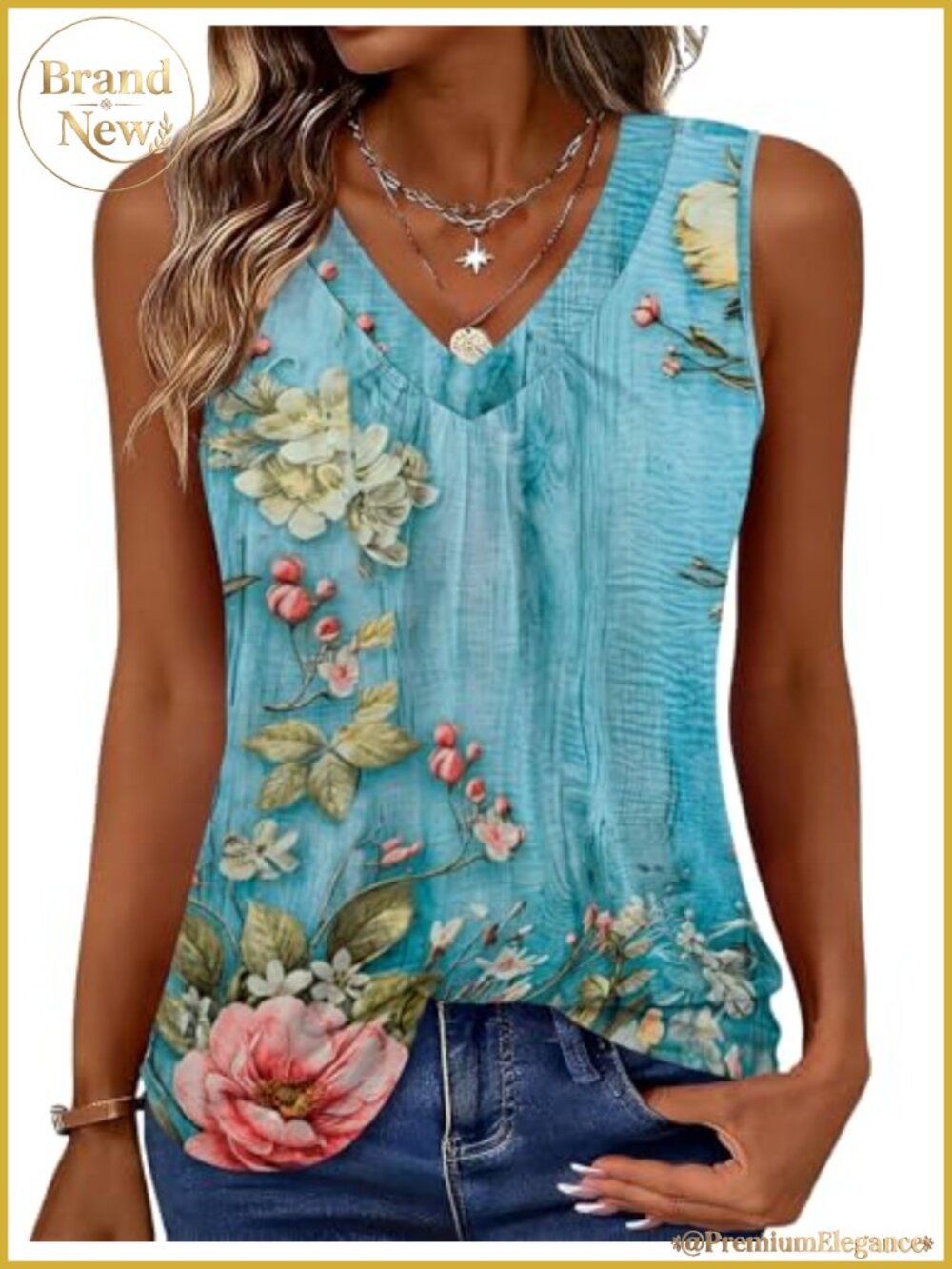 Womens Sleeveless V Neck Pleated Tank Top Flowy Summer Blouse